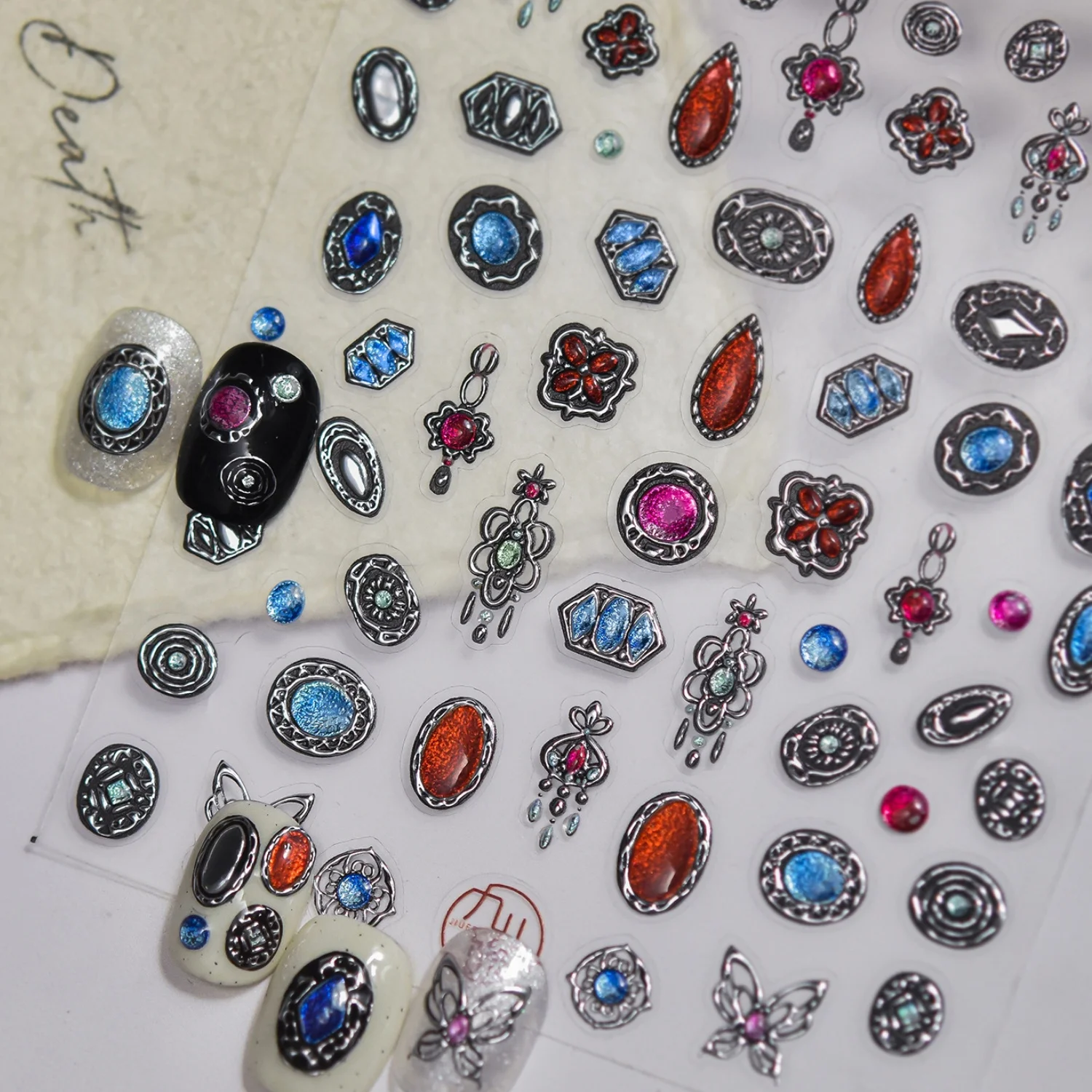 Farbenfroher Diamant-Anhänger Luxuriöse 5D Vintage Edelstein Geprägte Nagelaufkleber Muster Wassertropfen Strass Nagelsticker Maniküre