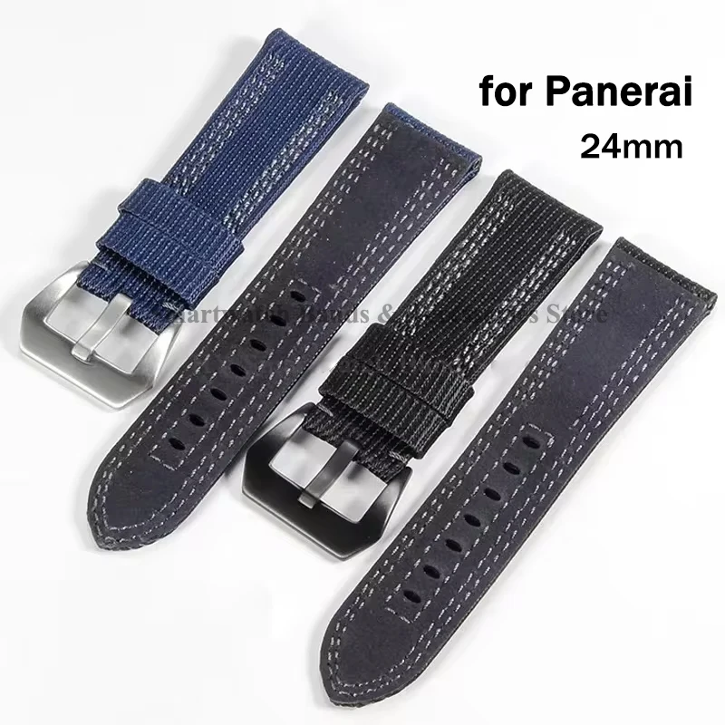 24mm Nylon+Leather Watch Band for Panerai for PAM1122/753/1312/PAM00984/985 Replacement Watch Bracelet Braided Strap Accessories