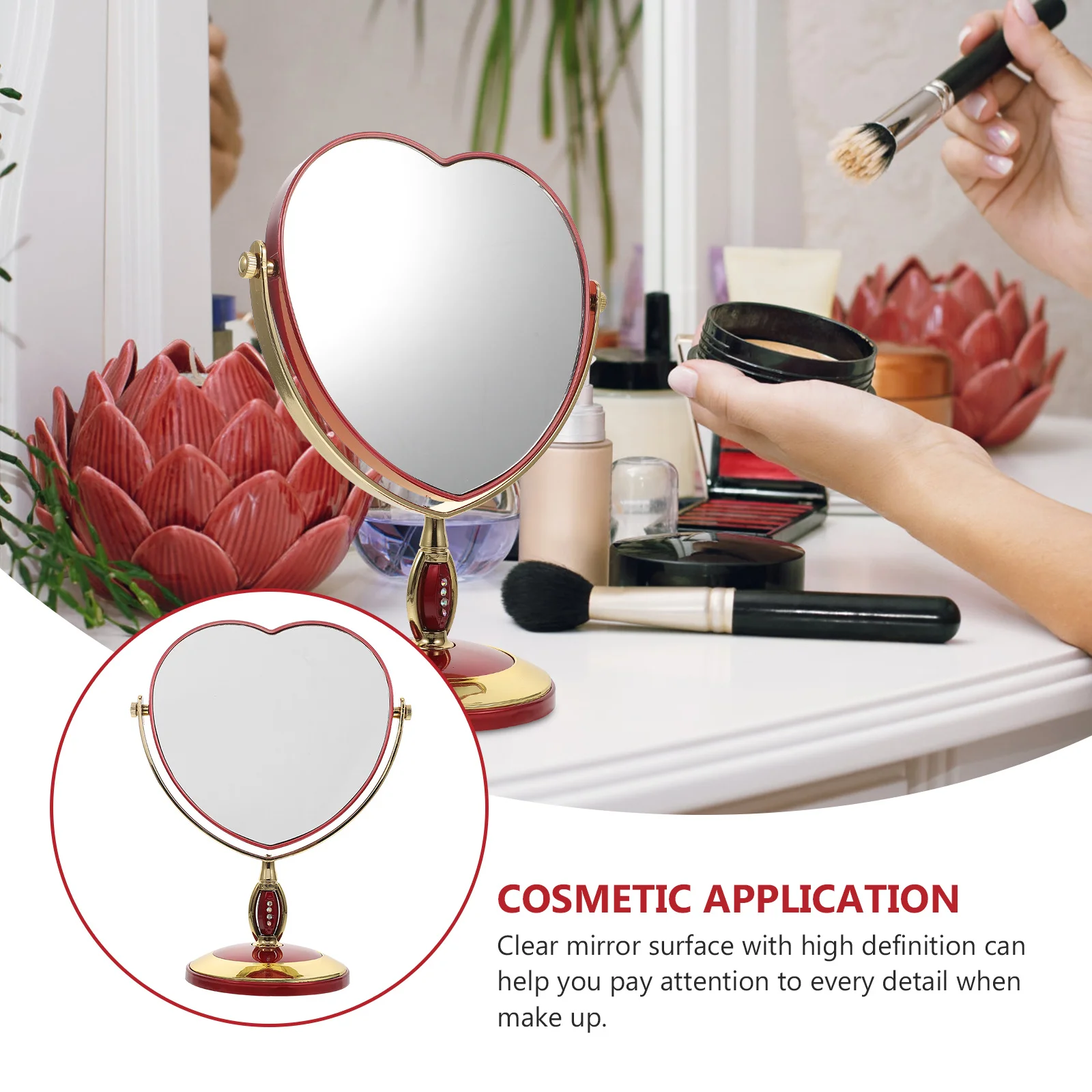 Hello Mirror Magnified Bedroom Portable Vanity على شكل قلب مكياج جمالي صغير