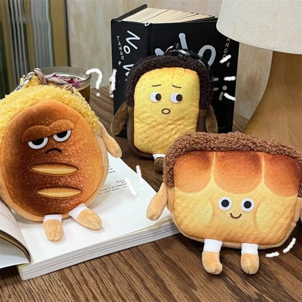 

Cartoon Toast Bread Expression Coin Purse Plush Toast Bread Expression Cartoon Earphone Storage Pouch Mini Plush Key Chain Bags