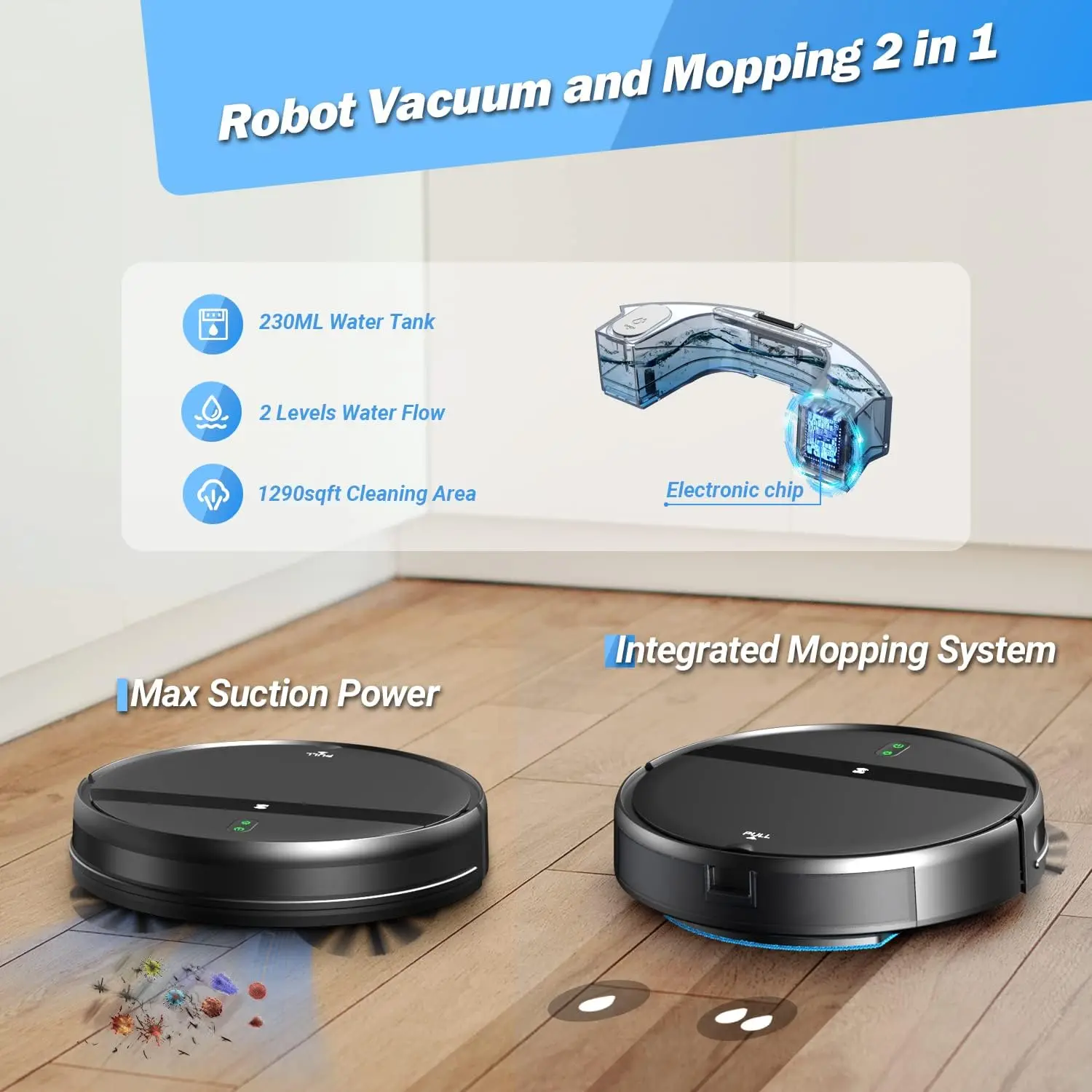 Combo robot aspirapolvere e scopa - Programmazione WiFi/Alexa/App, robot aspirapolvere intelligente, sottile e silenzioso, senza grovigli