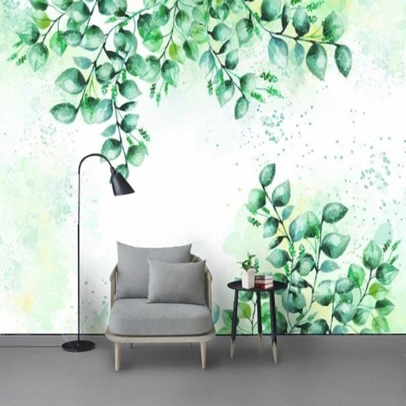 

Скандинавская свежая зеленая акварель, ручная роспись, зеленые листья, ТВ, украшение для дома, спальня, фон, стена