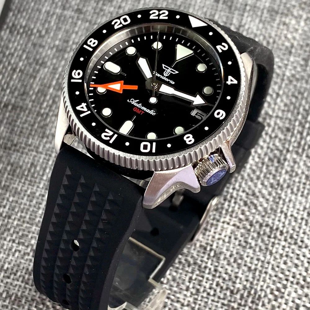 NH34A GMT Diving 37mm Japan 24 Hours Ceramic Bezel 120 Click Sapphire Glass Auto Men Watch Date Waffle 3.8 Crown Luminous