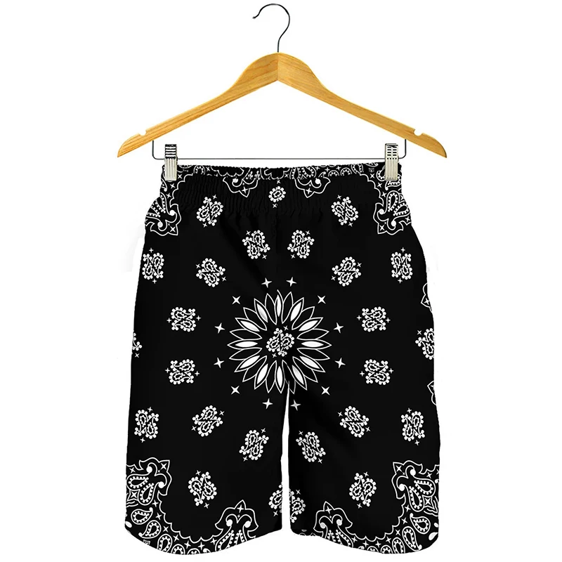 3D Print Black Paisley Bandana Pattern Shorts For Men Quick Dry Oversized Beach Shorts Homme Mens Swim Trunk Short Pants