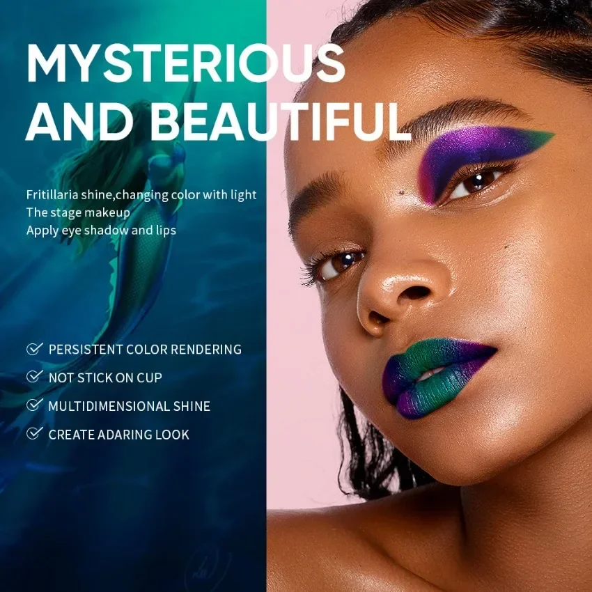 Waterproof Chameleon Lip Glossy, logotipo personalizado, Halloween Mermaid Eye Shadow, maquiagem de desempenho de palco, private label, atacado, 3.5ml