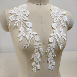 Off White Milk Silk Beading Lace Flowers in Pairs Dress Decor Accessory Beads Lace Patch NEW Style