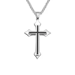 Vintage Gothic Hollow Cross Pendant Necklace Silver Color Cool Street Style For Men Women Gift Wholesale Neck Jewelry
