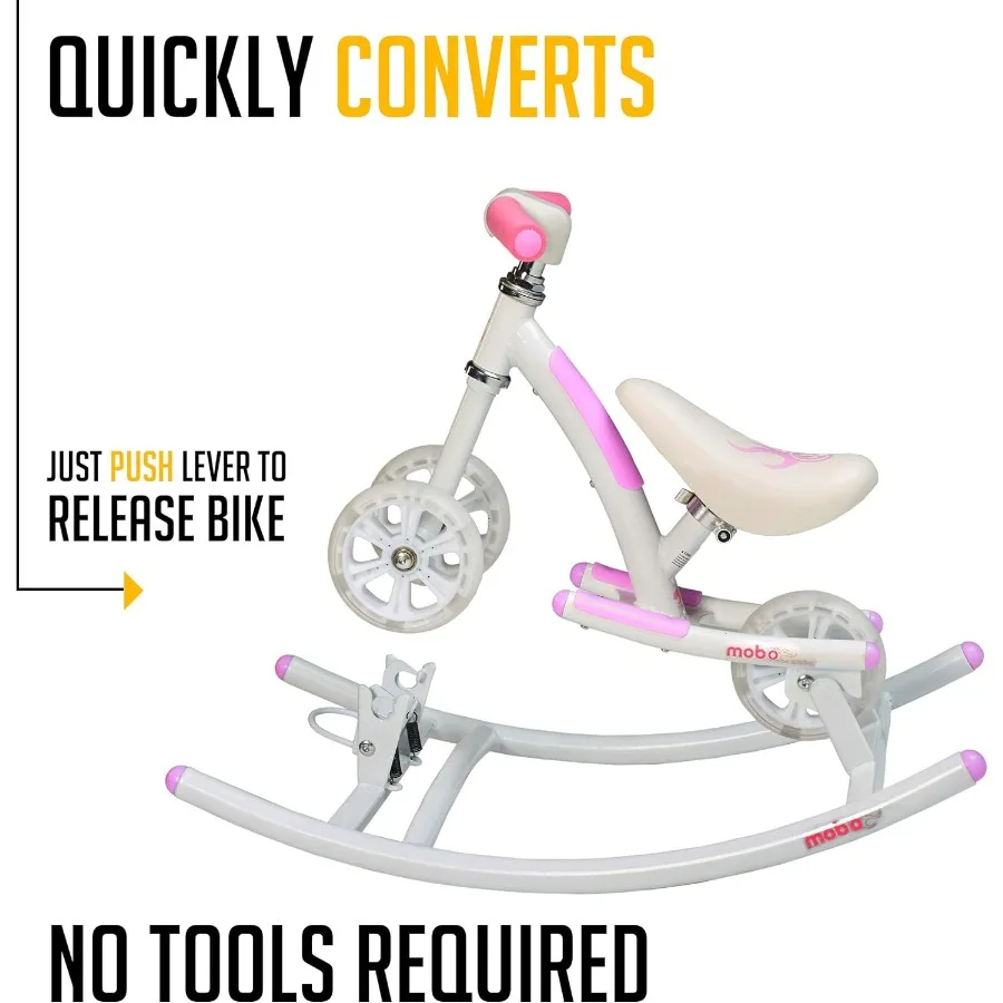 Cruiser Wobo Rocking Horse Ride On & Baby Balance Bike Rosa, altura del asiento ajusta 11-19 pulgadas