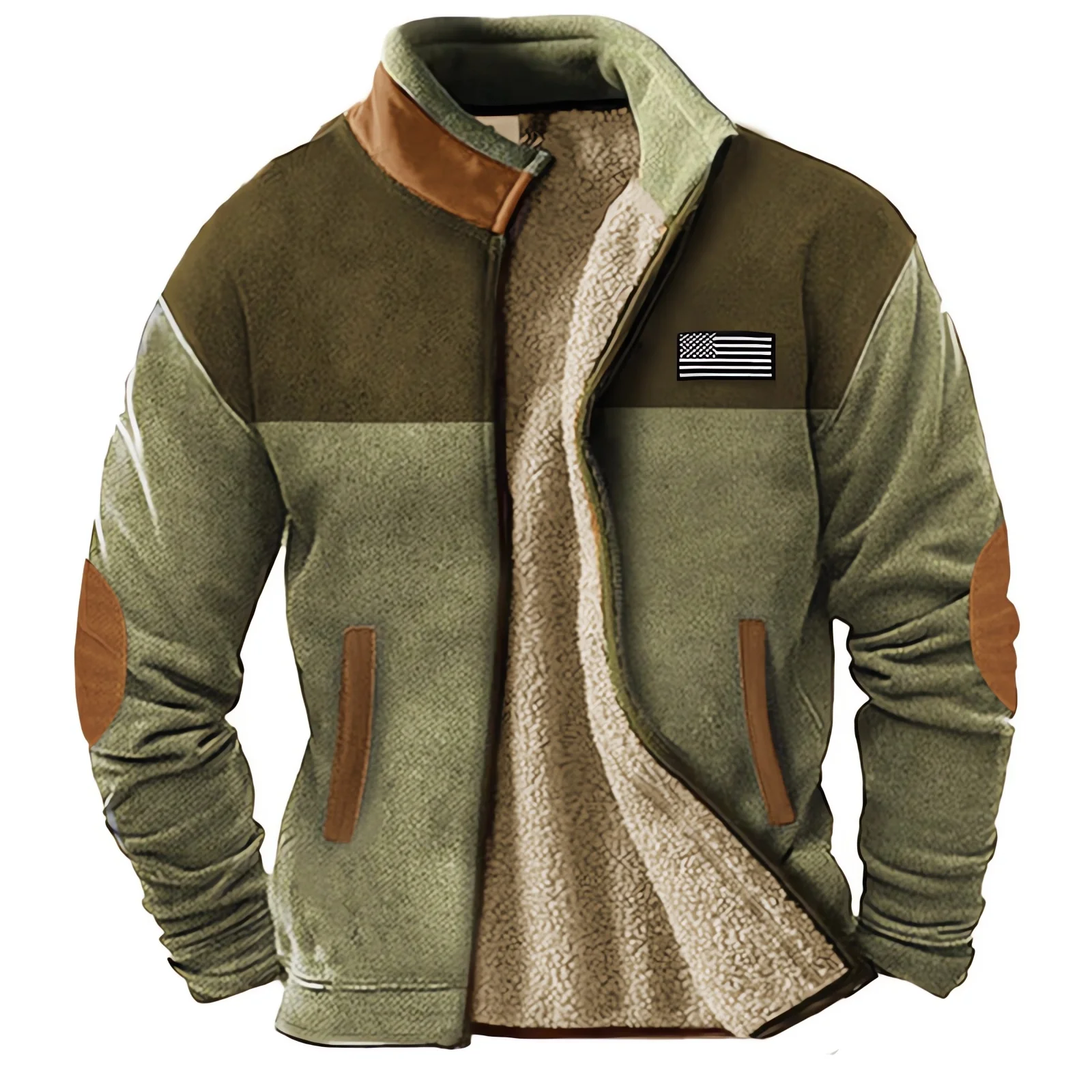 Chaqueta forrada de lana con cremallera completa para hombre, chaqueta de manga larga con bolsillos, ropa de hogar de felpa, moda gruesa, invierno,