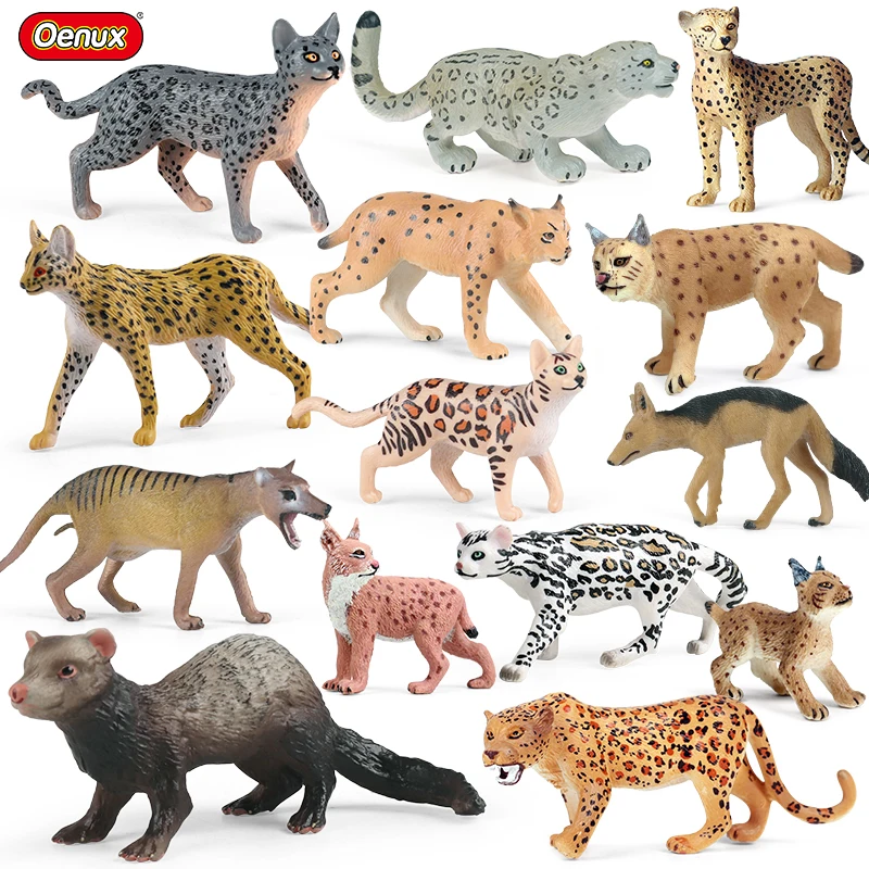 Oenux Simulation Wild Animals Bengalcat Tiger Cat Lynx Caracal Leopard Action Figure Figurines Model Education Miniature Kid Toy