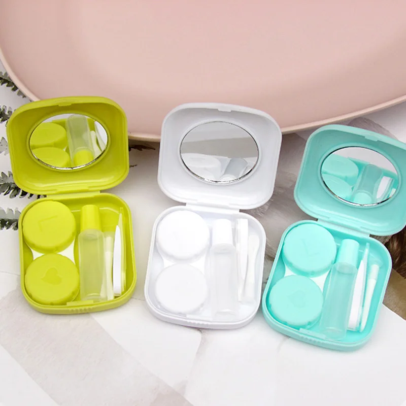 Glad Pocket Draagbare Mini Contact Lens Case Gemakkelijk Carry Gekleurde Lenzen Leerling Opbergdoos Spiegel Container Lentes Reizen Kit