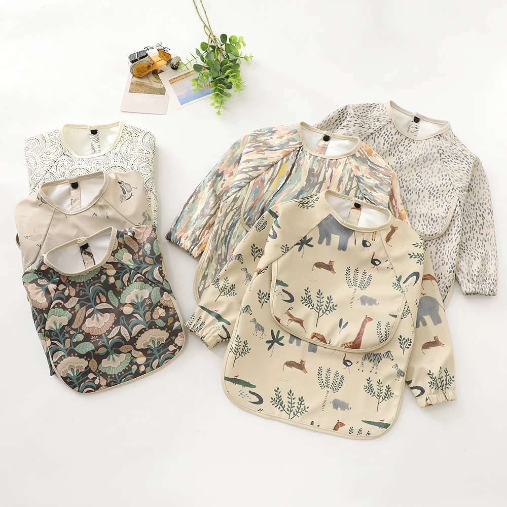 

Fast Delivery Hot Selling Long Sleeved Waterproof Baby Bibs Children's Smock With Pocket Play Long Sleeve Weaning Apron Bib