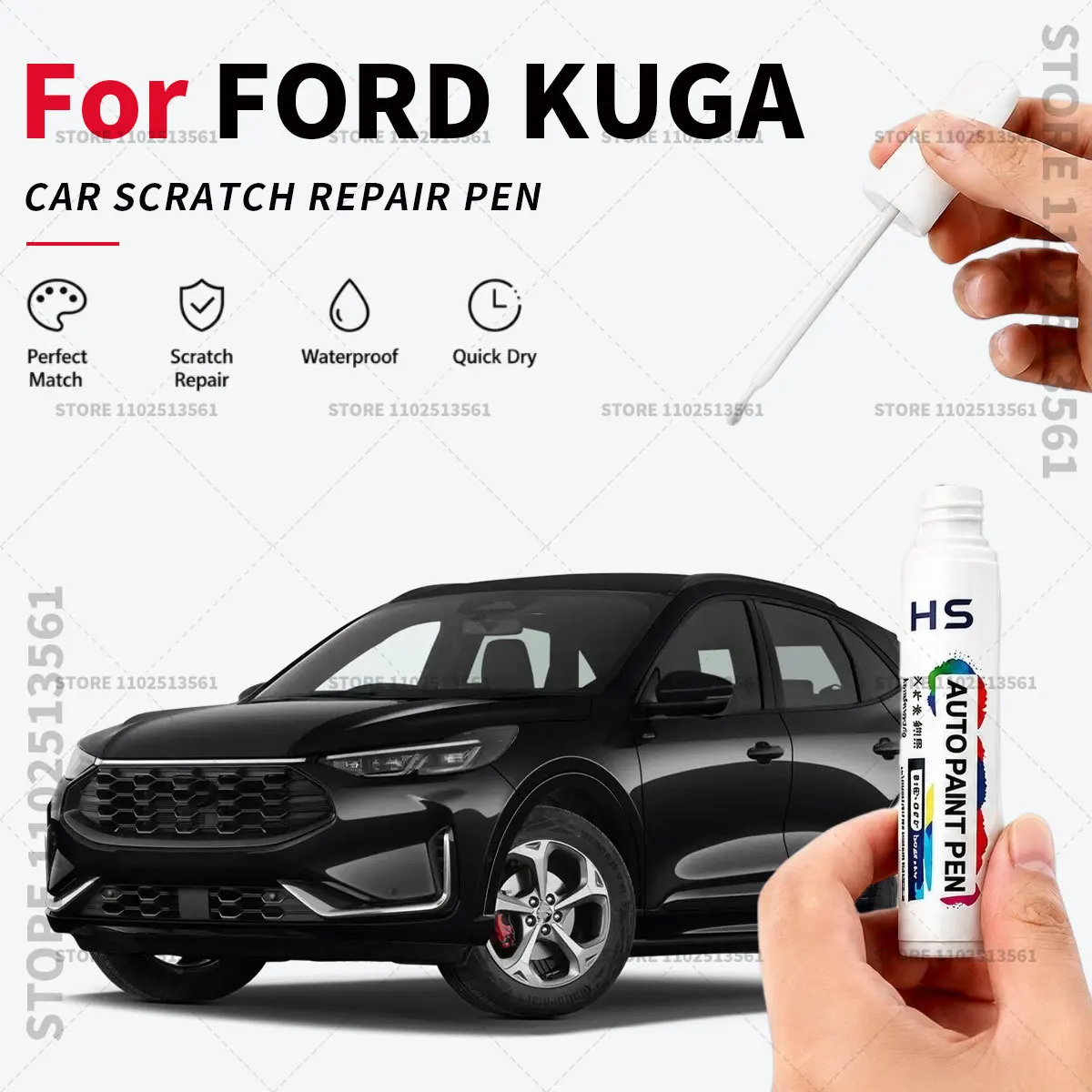 Image of Für FORD KUGA Lackstift zur Schnellreparatur von Autokratzern, Lackpinsel, blau, weiß, Bursting Green, Agate Black, Solar Silver