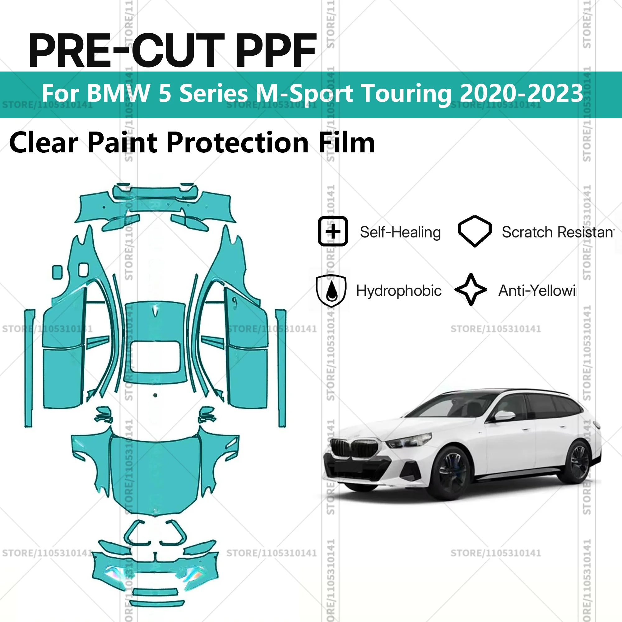 

Предварительно нарезанная защитная пленка PPF, прозрачная автомобильная пленка для полной защиты кузова, для BMW 5 серии M-Sport Touring 2020-2023