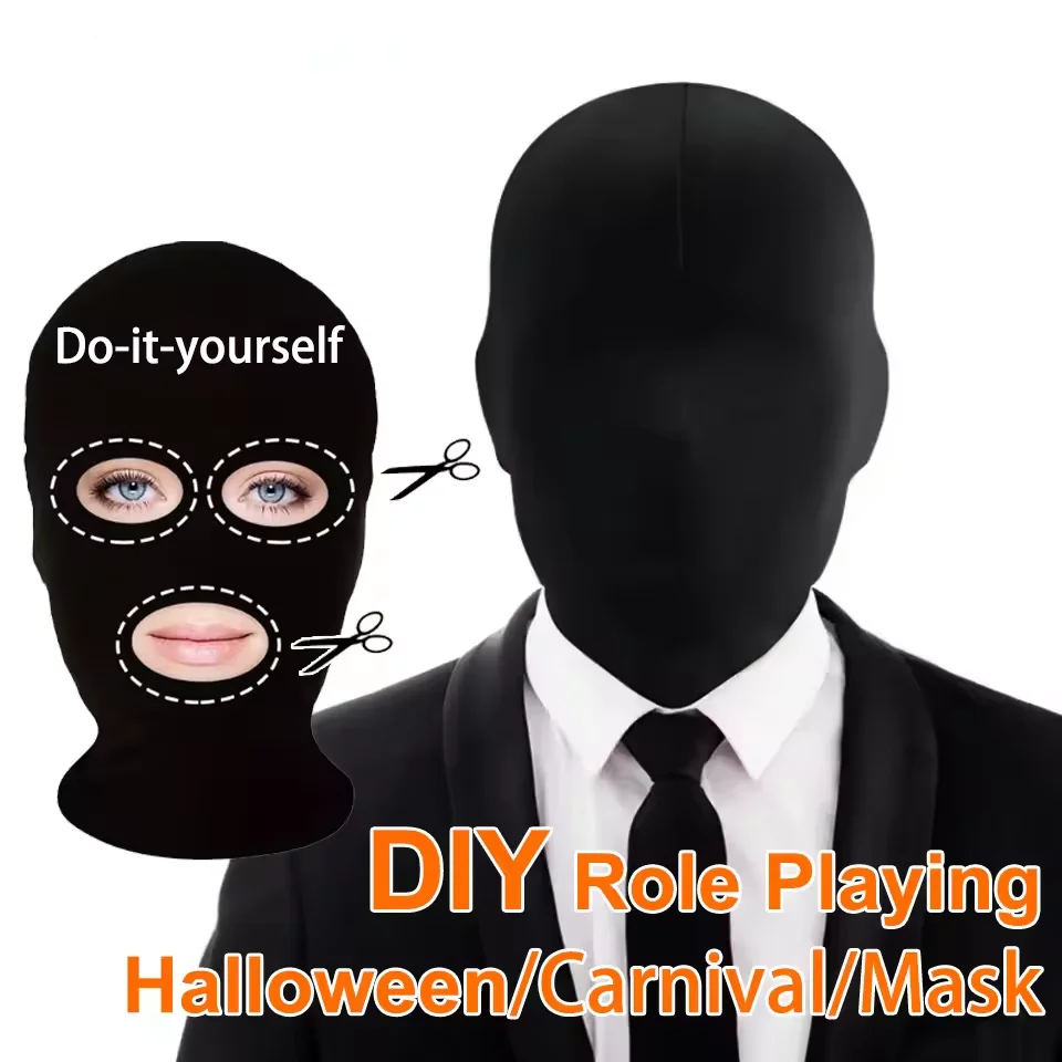 ชุดคอสเพลย์ฮาโลวีน หน้ากากคลุมศีรษะสีดำ ผ้าสแปนเด็กซ์ หน้ากากเต็มหน้า สำหรับเล่นบทบาทสมมติ ผู้ใหญ่ อุปกรณ์ประกอบฉากเทศกาลผี งานปาร์ตี้ งานคาร์นิวัล ชุดแต่งกาย