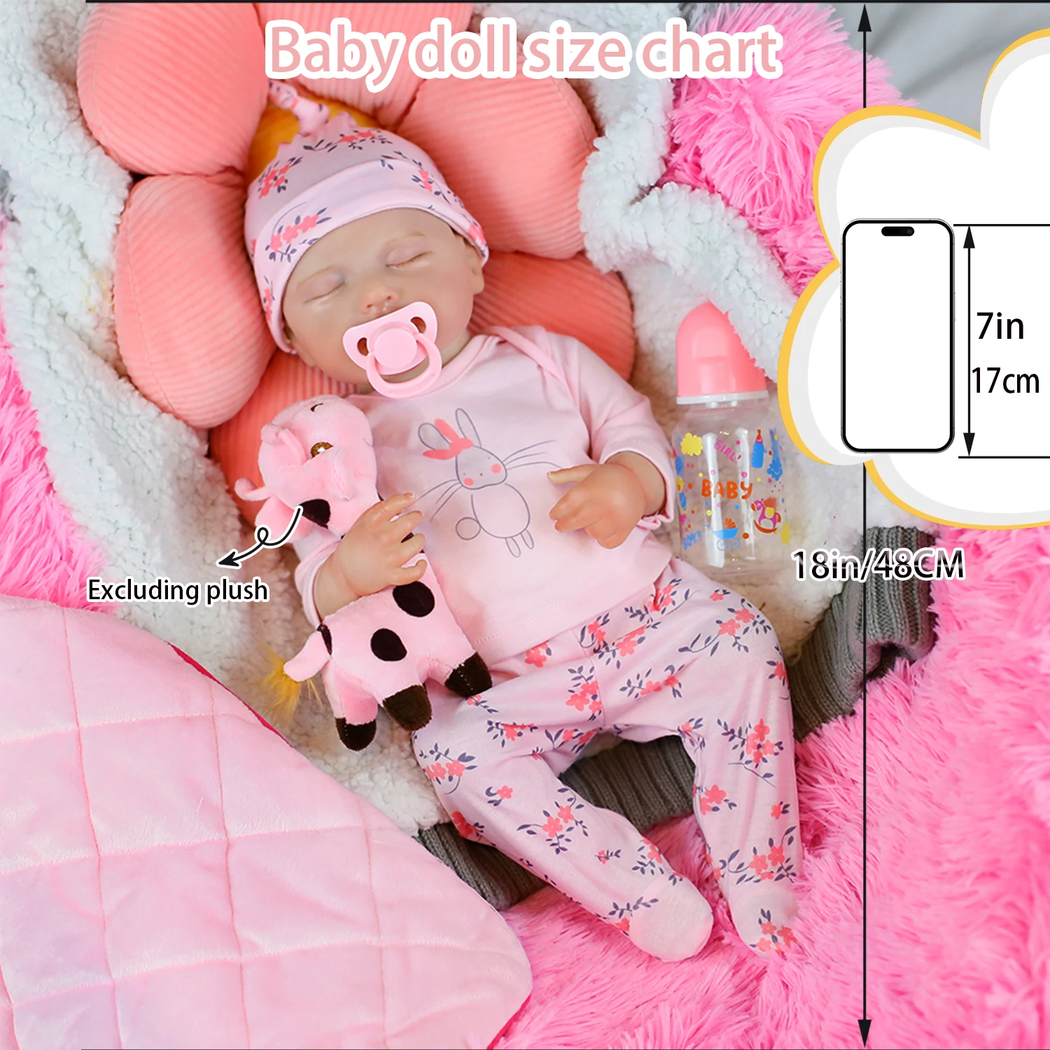 

18inch Full Body Silicone Vinyl Reborn Baby Doll Girl LouLou with Handmade 3D Painted Skin for Kid Cute Christmas Gifts