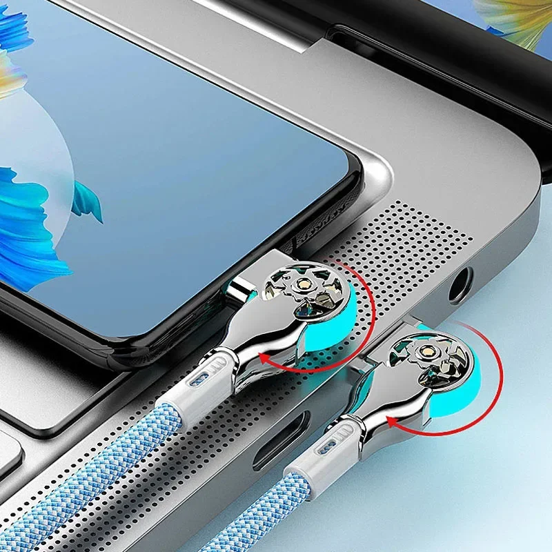 Fast Charging 180 Degree Rotation Cable Alloy Micro Type C Data Cable for Huawei Samsung Xiaomi Braided Phone Charger Accessory