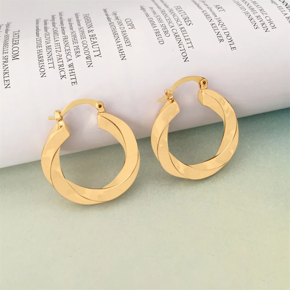 Trendy Gold Color Plating Medium Size Twirl Hoop Earrings For Women Girl Casual Elegant Delicate Chic Modern Bohemia Jewelry