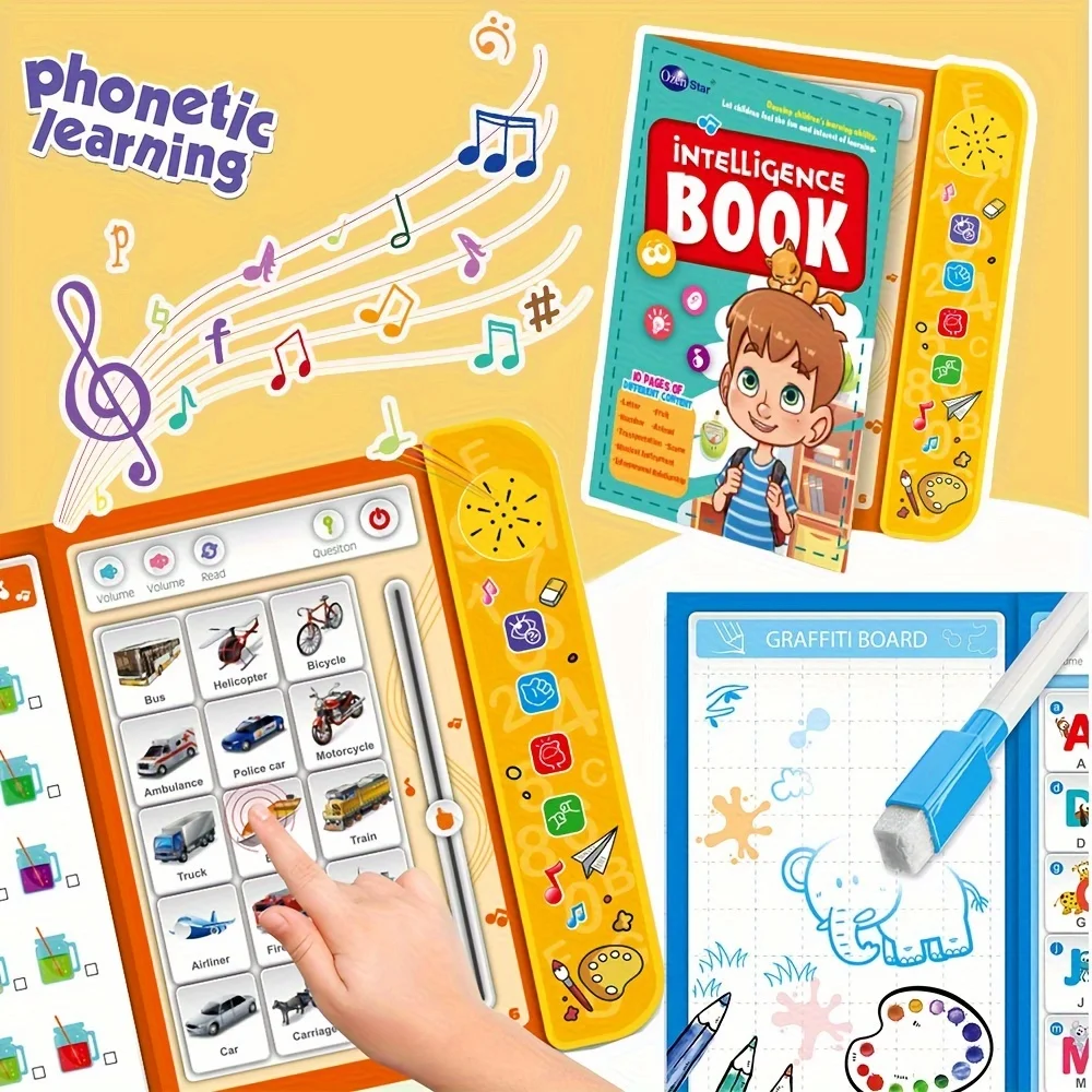 Kids' English Learning Intelligence Touch Book, Early Education Knowledge with Sound Function, Reusable Pen, Birthdays Gift