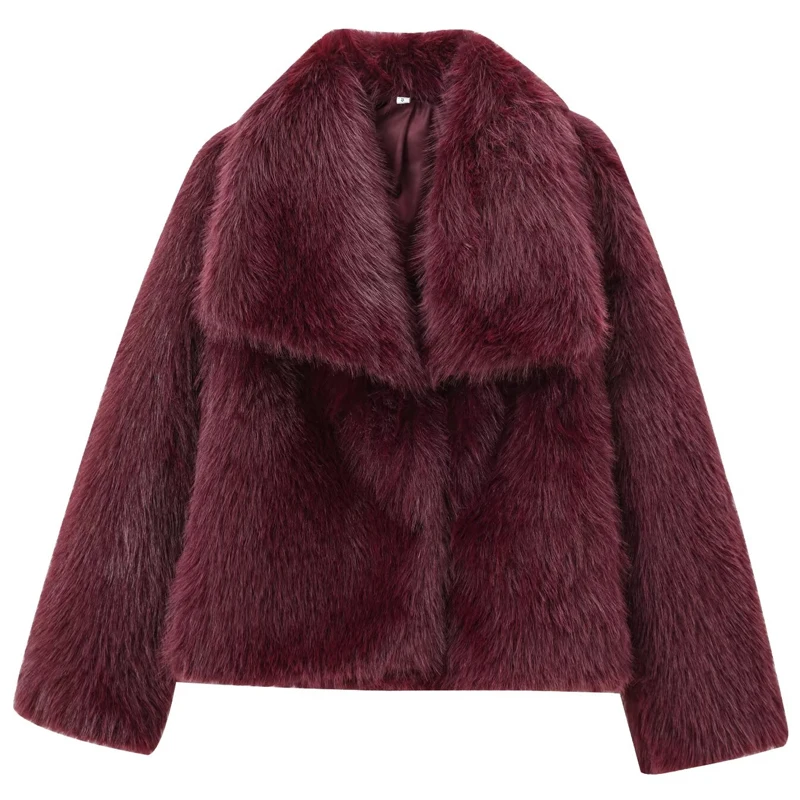 Solid Crop Long Sleeve Jacket Warm Winter Coats Woman Casual Coats  Women's Fur Coat Women 2024 Plush Burgundy Bomber Jacket
