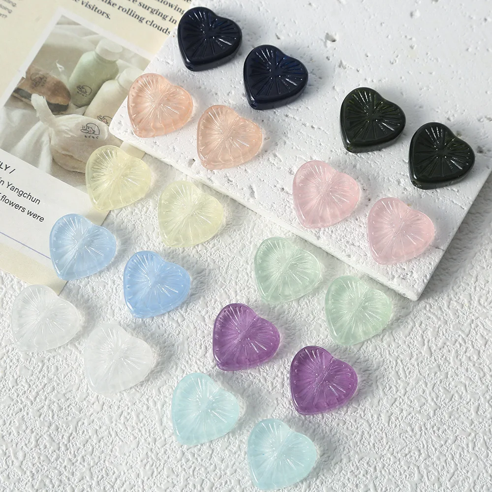 10PCS 19mm Glass Carved Leaf Heart Shape Beads For Jewelry Making Interval Bead Necklace Bracelet Craft DIY Supplie