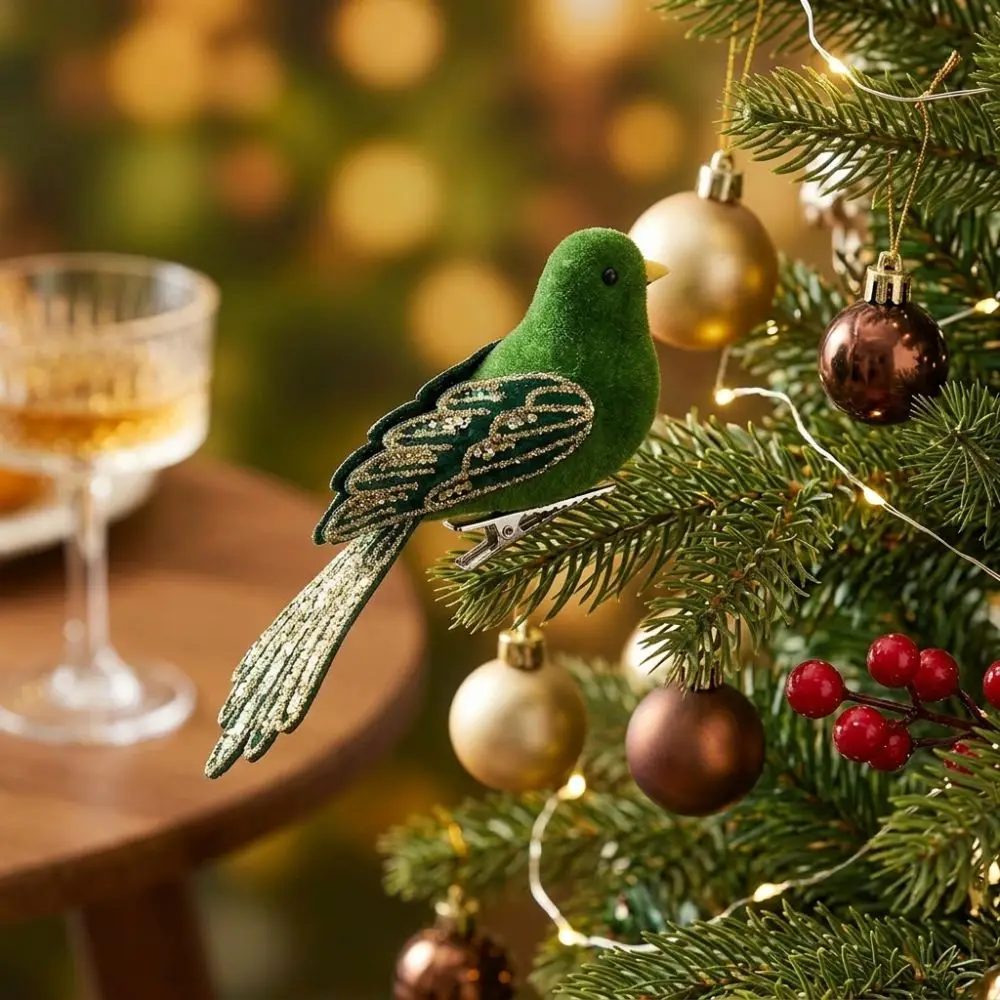 Sequin Long-Tail Glitter Christmas Bird Clip Ornament Soft Fluffy Realistic Artificial Spread-Wing Bird Handicraft Colorful