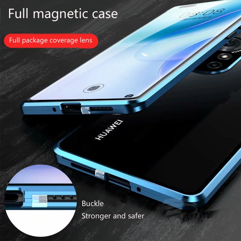 Metal Magnetic Phone Case Snap Lock For Huawei Pura 70 Ultra p50 P60 Art P40 Pro Plus Double Sided Glass Protection Cover Cases
