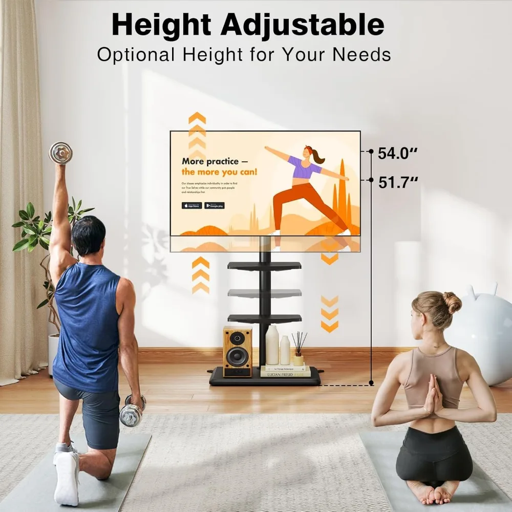Height Adjustable TV Stand for 32-60 Inch TVs up to 88 lbs, Wood Base Mount Stand with Adjustable Height for Flat and Curved Scr
