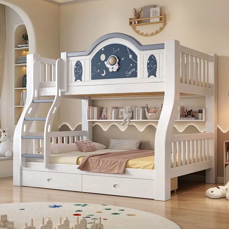 Solid wood children's upper and lower Bunk beds Upper and lower bunk beds Two-layer high and low child and mother