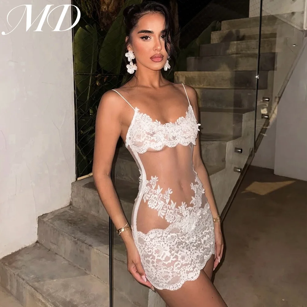 

MD New Modern Spaghetti Strap Mini Prom Gown Lace Perspective Sleeveless robes de cocktail Corset Birthday Dress Customized 2025