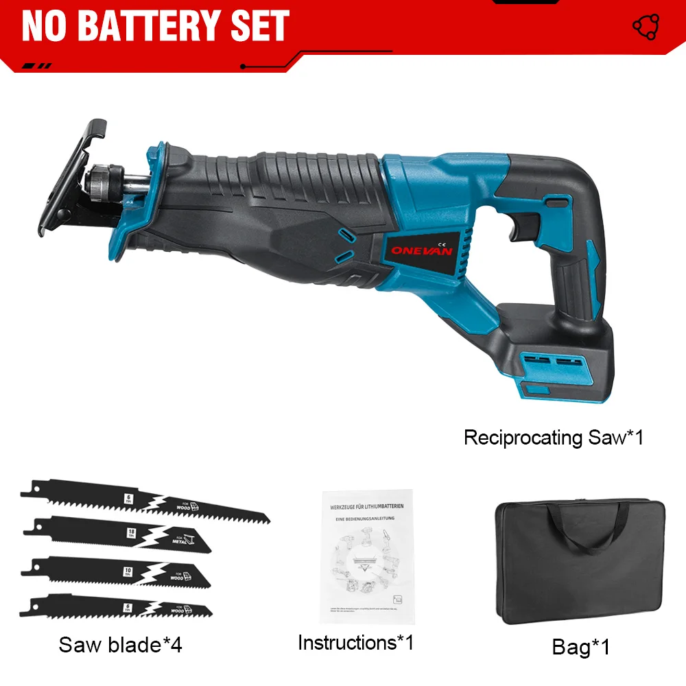 ONEVAN 3000W 10000SPM Akku-elektrische Säbelsäge Holz Metall Rohr Schneiden Elektrische Säge Kettensäge Für Makita 18v Batterie