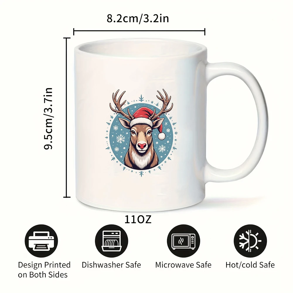 Taza de 11 oz + pegatina de sombrero de Navidad de reno de dibujos animados + regalo de Navidad - Taza para niños Taza de café de oficina familiar