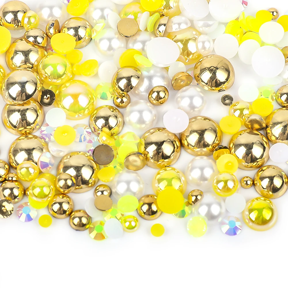 100g Wholesale Mix Size ABS Half Round Pearls Flatback Beads Color AB Resin Rhinestones For Nail Art Crafts DIY Decoration