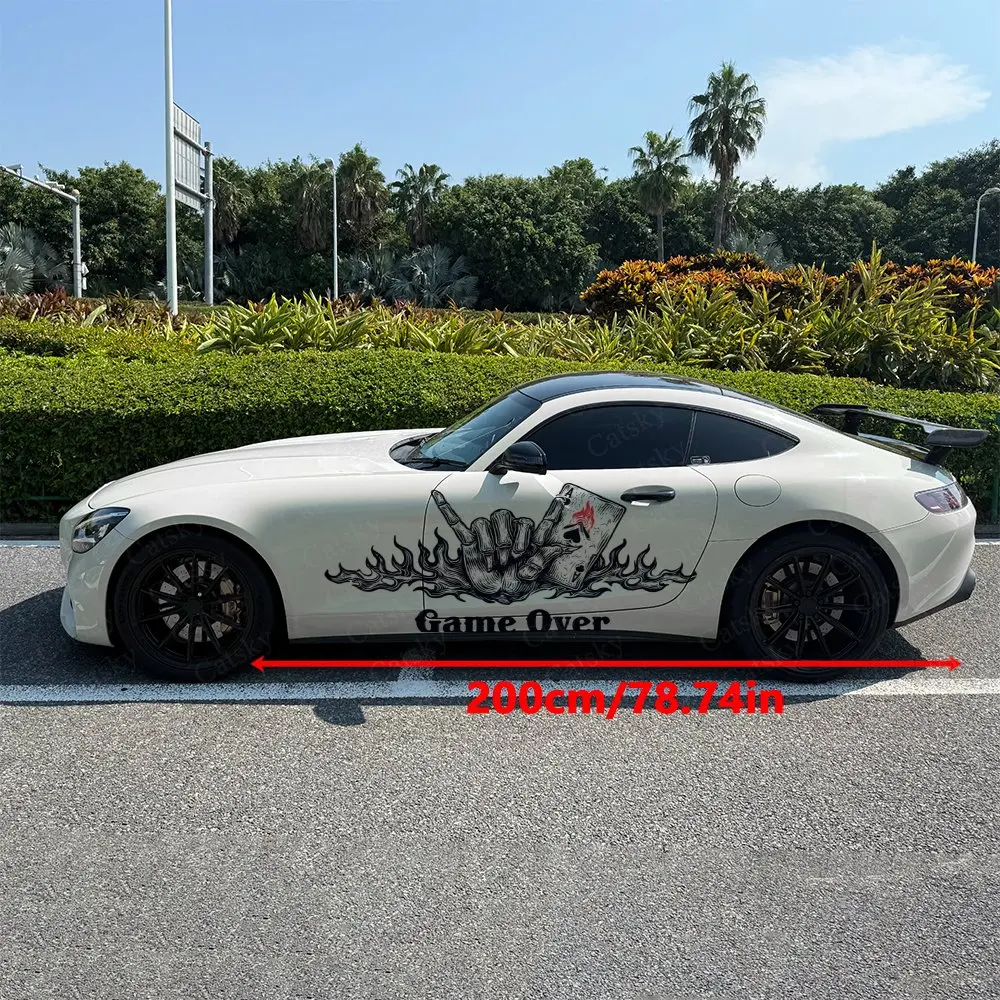 2pcs Retro Dark Poker Elements Car Side Wraps, Self-Adhesive PVC Waterproof & Scratch-Resistant Stickers, Car Accessory Gift