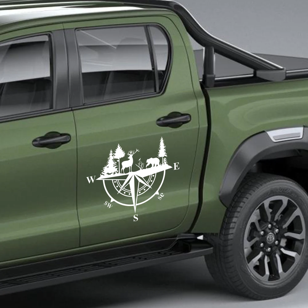 

Car Compass Deer Bear Nature Landscape Off Road Sticker Pickup Truck Van Caravan Decor Decal Auto Tuning Styling Accessories