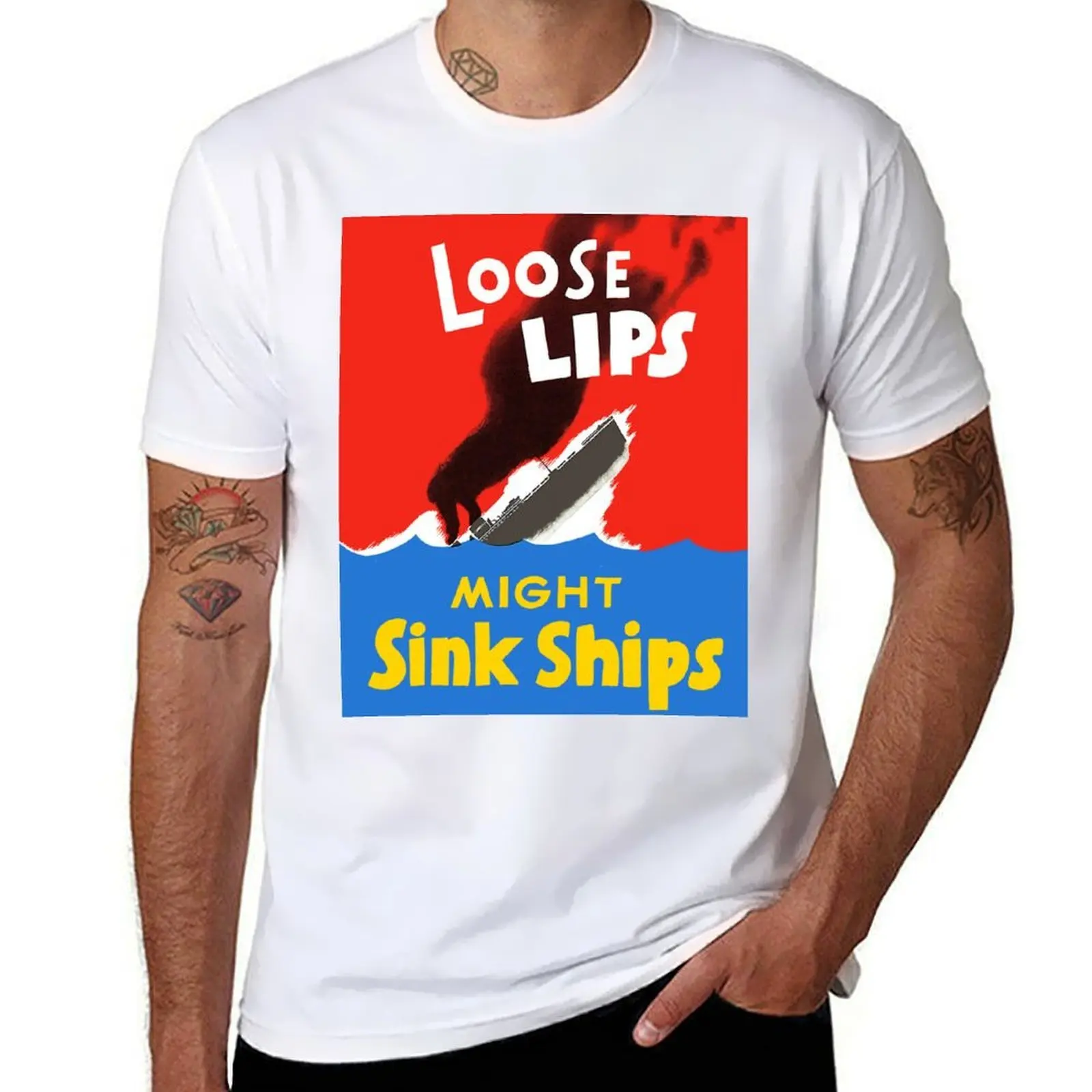 

Loose Lips Sink Ships Poster T-Shirt cotton t shirts man 100% t shirt for man T-Shirt
