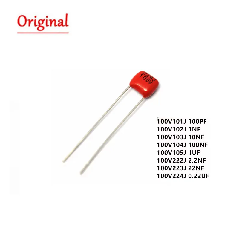100 STKS 100 V 101J 102J 103J 104J 105J 222J 223J 472J 473J 221 0.01 UF 0.1 uF 1 UF 1NF 2.2NF 4.7NF 10NF 100PF P = 5 MM CBB Condensatoren P5