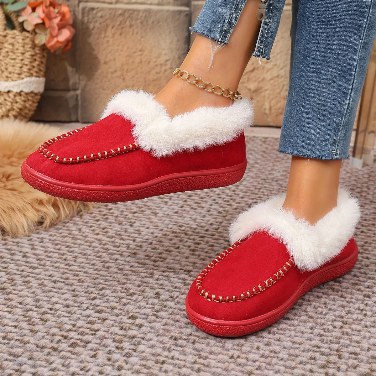 

Женские зимние ботинки, 2025 г., теплые плюшевые бархатные ботильоны, зимние ботинки без шнуровки, удобная хлопковая обувь для женщин