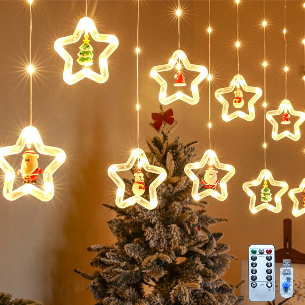 

1set Christmas Stars LED String Lights USB Operated Xmas Hanging Lights with Remote Christmas Decorative Lights Indoor Decoratio