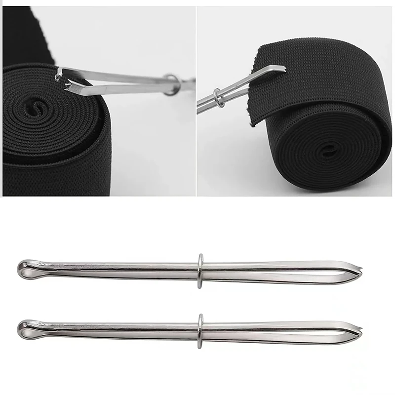 2 stücke Edelstahl Kleidungsstück Clips Nähen DIY Werkzeuge Elastische Band Band Punch Kreuz Stich Einfädler Tragen Seil Elastische Klemme – Detail 5