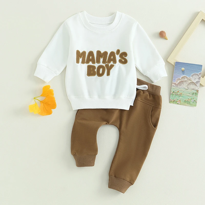 2023-07-01 Lioraitiin 0-3Years Toddler Boys 2Pcs Fall Clothes Sets Long Sleeve Letter Embroidery Sweatshirt Tops Drawstring Pant