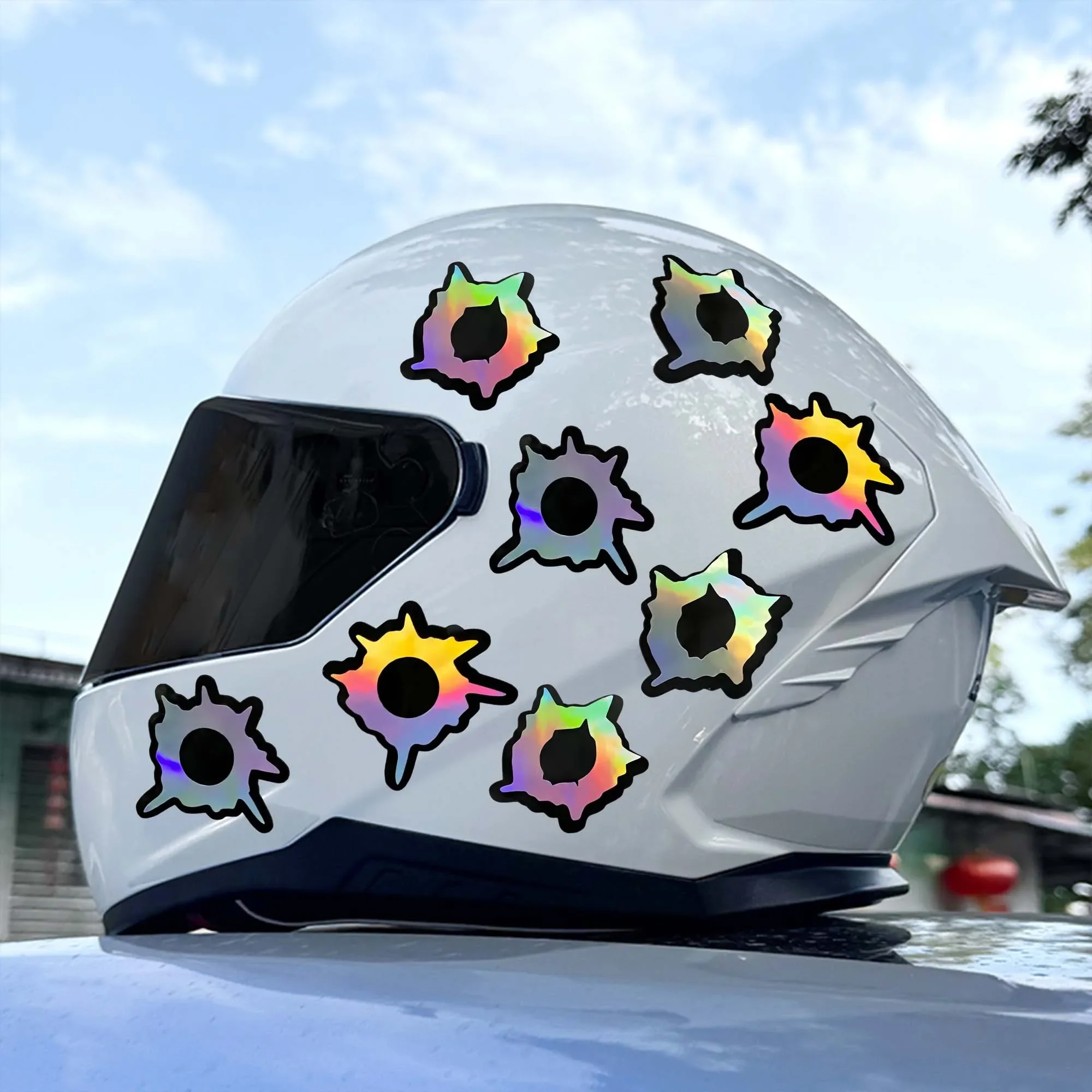 

8PCS/SET 5CM Holographic Bullet Hole Stickers Waterproof Vinyl Decals For Helmet Car Motorcycle DIY Decor