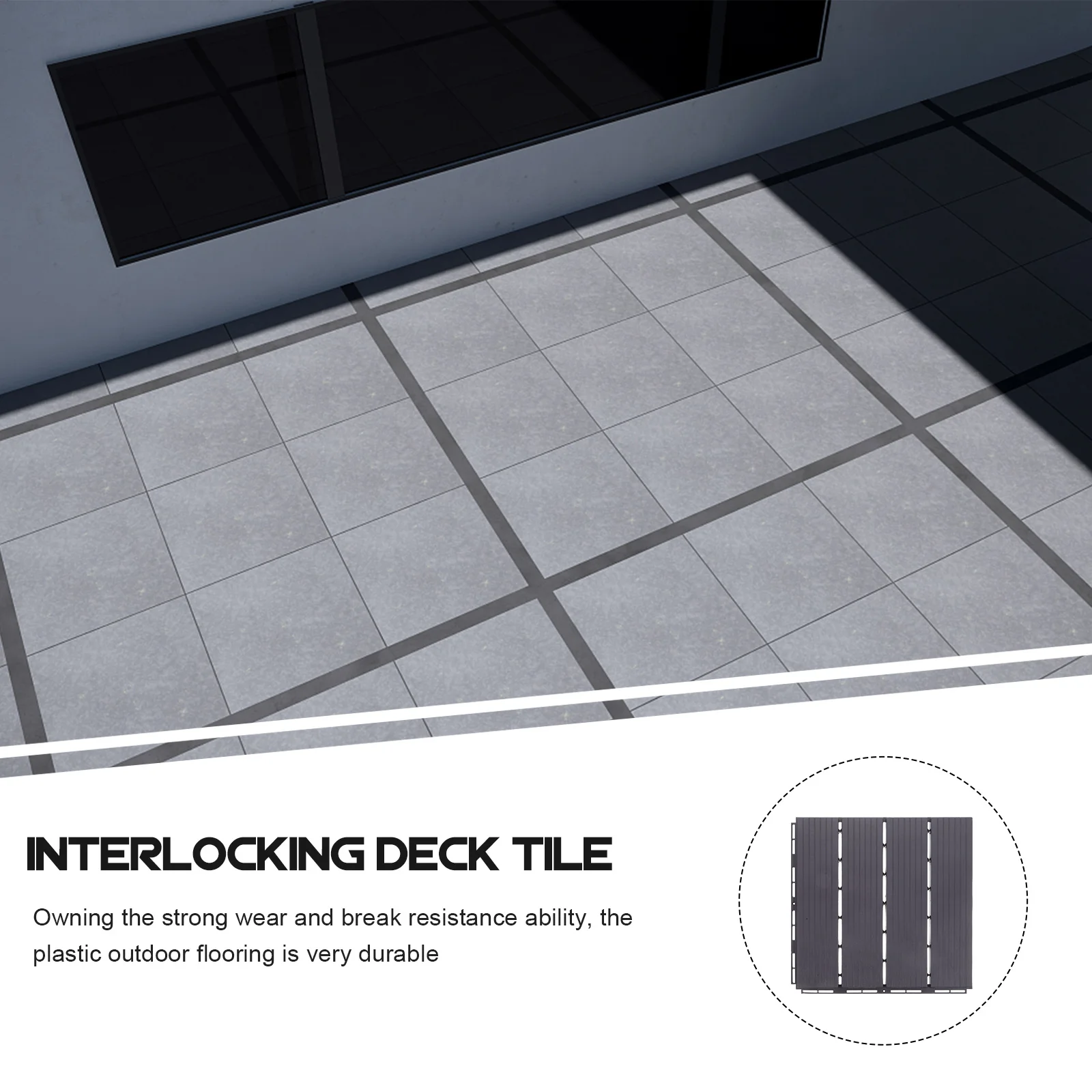 

Plastic Interlocking Deck Tile Grey Waterproof Wear Resistant Outdoor Flooring Patio Deck Tiles Waterproof Outdoor Flooring