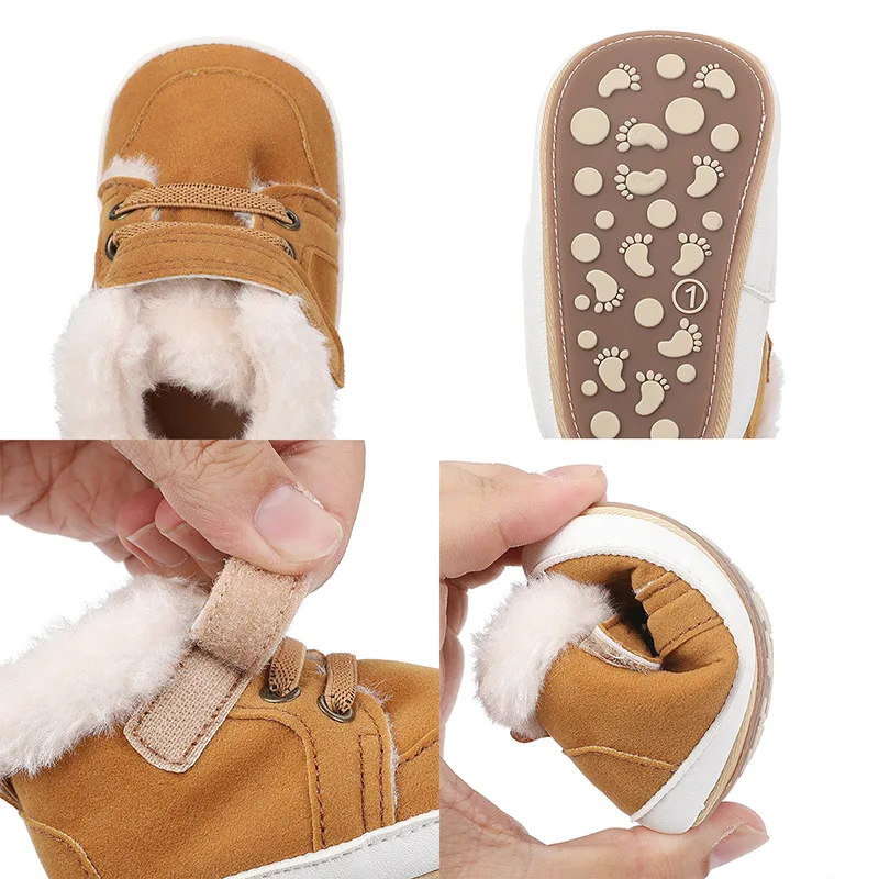 Baby Winter and Autumn Toddler Infant First Walking Shoes Ankle-covered TPR Sole Anti-slip Soft PU 2025 New Arrival 11cm12cm13cm