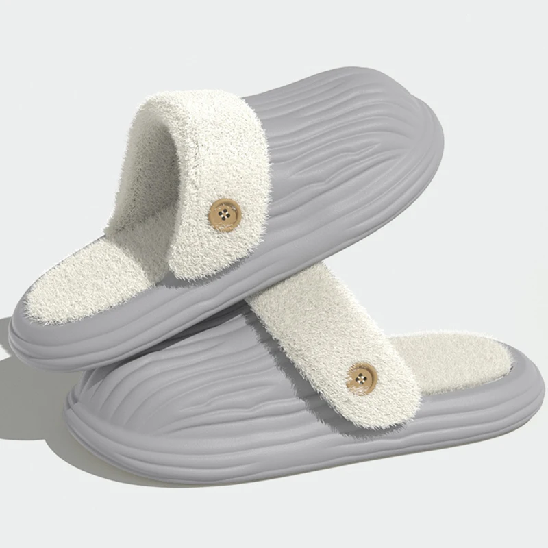 

2025 New Fleece Lining Platform Slippers Woman Detachable Thick Sole House Shoes Women Anti Slip Waterproof Home Cotton Slides