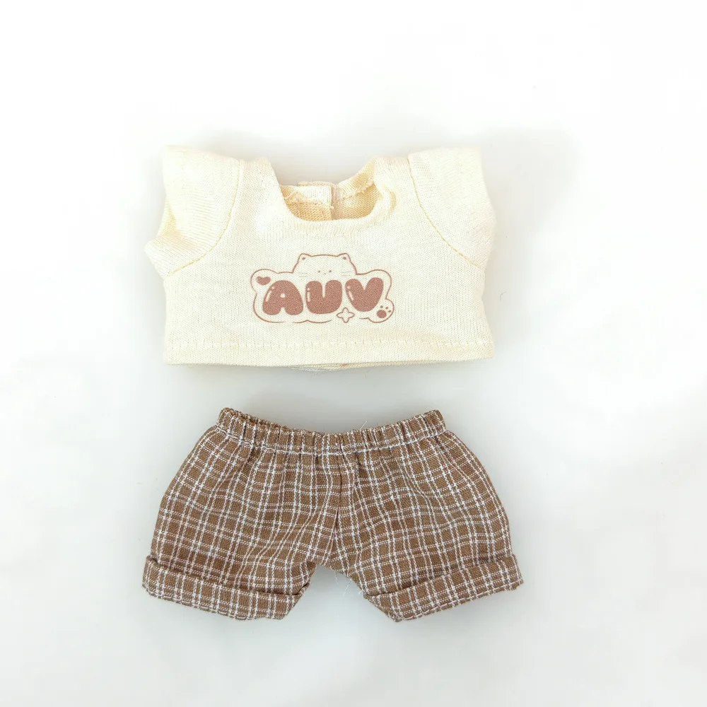 

Мини-кукла, одежда, аксессуары для Кореи, 15-17 см, Labubu V1 V2 V3, весенняя соломенная шляпа, комплект брюк с короткими рукавами, одежда в подарок