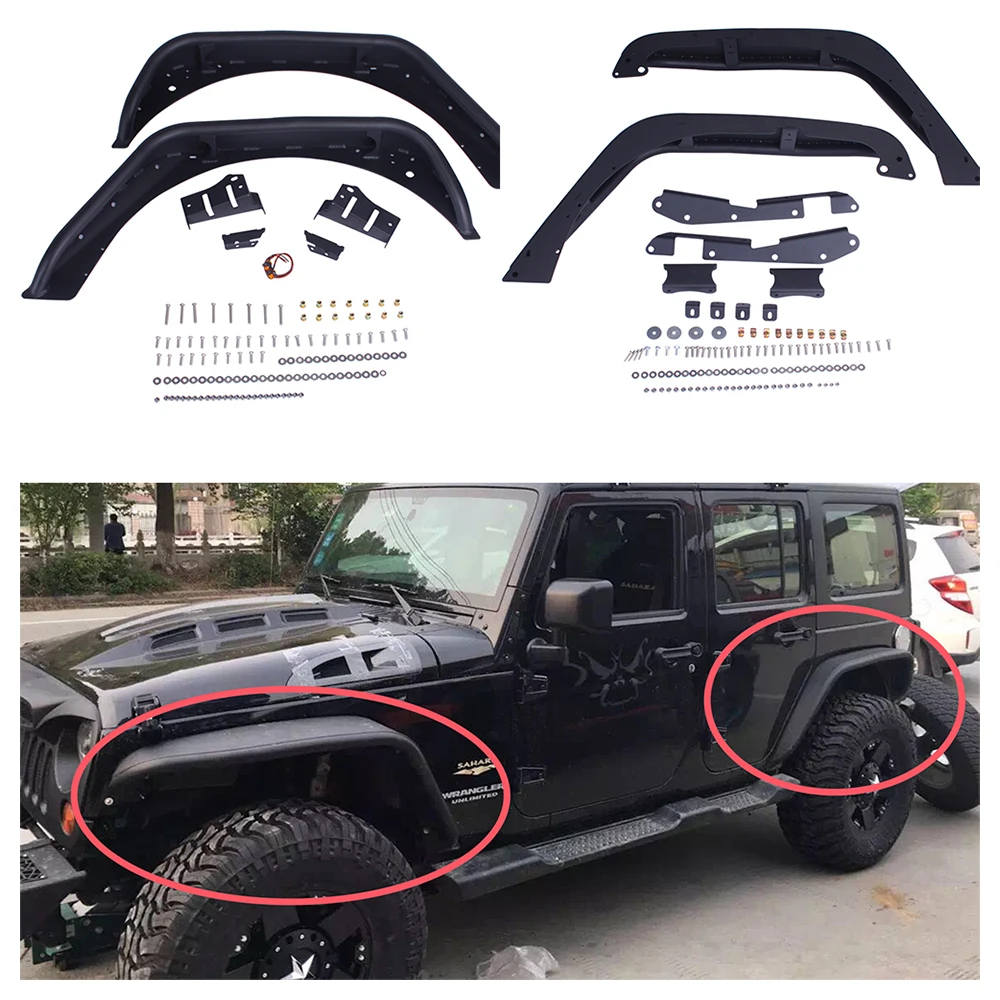 

Front & Rear Fender Flares 4 PCS Off-Road Aluminum Alloy Liner Set for Jeep Wrangler JK 2007-2017 J067
