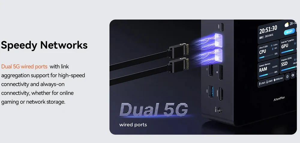 AtomMan X7 Ti 4 "شاشة كمبيوتر صغير Intel Ultra 9-185H 2 * USB4 2 * 5G RJ45 كاميرا Oculink Win11 كمبيوتر ألعاب كمبيوتر صغير WiFi7 DP HD