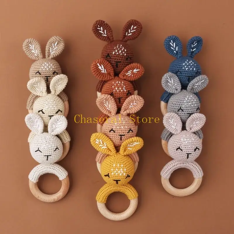 E7ce Thỏ móc vòng bằng gỗ mọc răng rầm rỡ Amigurumi cho bé cũi đồ chơi