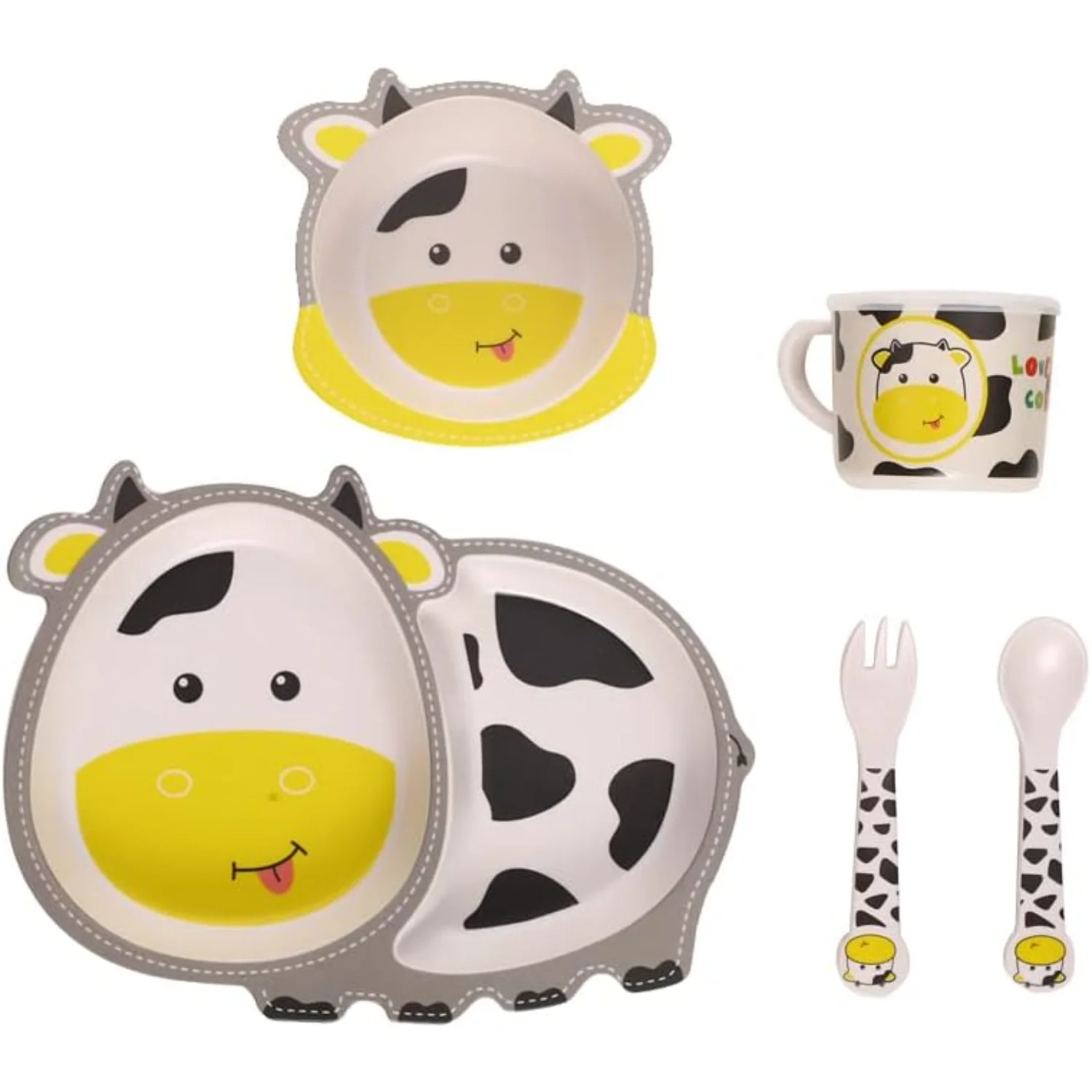 

Dinnerware Set Bamboo 5 Pcs with Plate Bowl Cup Fork Spoon